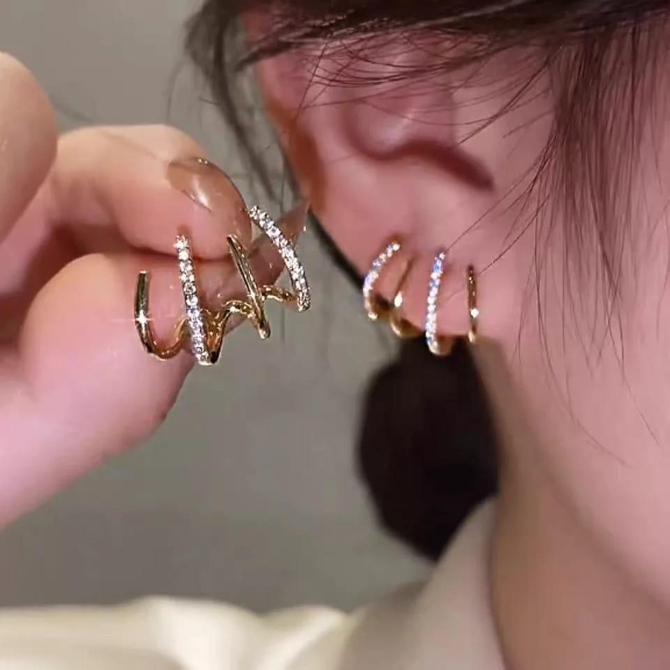 Gold-Toned Spiral Earrings with Rhinestone Accents