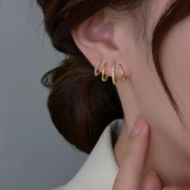 Gold-Toned Spiral Earrings with Rhinestone Accents