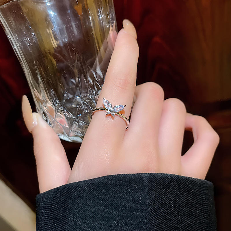 Silver butterfly stone ring