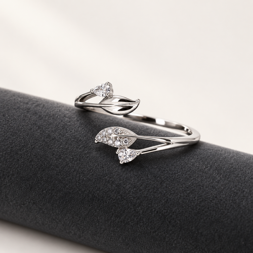 S925 Silver Crystal Leaf Wrap Adjustable Ring Alternate