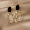 Black Geometric Square Earrings
