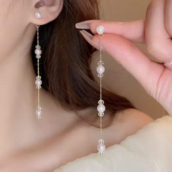 White Long Dangle Earrings