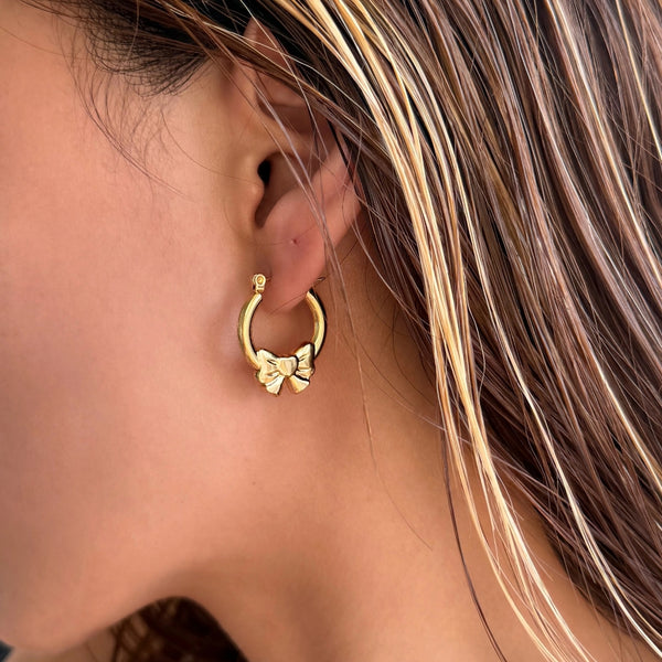 Anti Tarnish Small stylish Bow Hoops Earrings