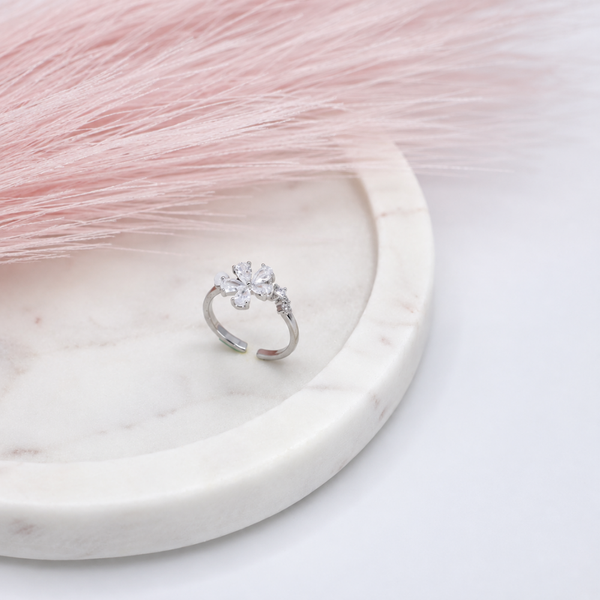 White Flower Silver Ring