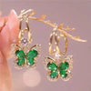 Crystal Green Butterfly Gold Drop Earring