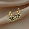 Crystal Green Butterfly Gold Drop Earring