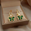 Crystal Green Butterfly Gold Drop Earring