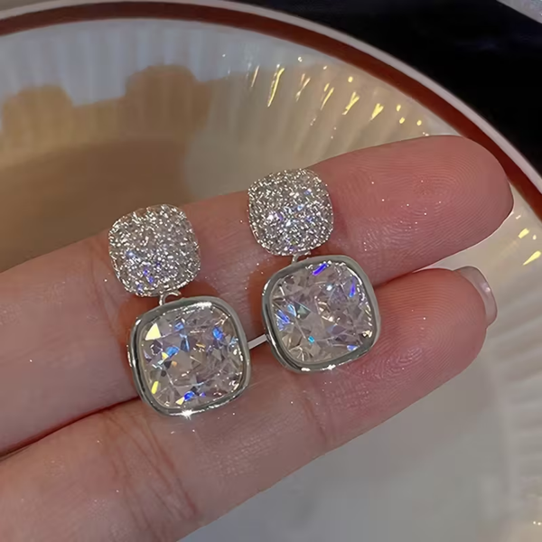 Square Rhinestone Drop Earrings