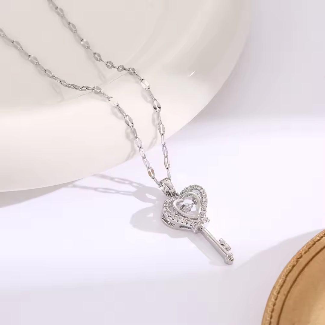 Heart Key Crystal Pendant Necklace