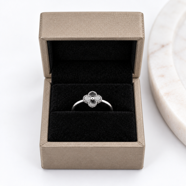 S925 Silver Clover Bloom Adjustable Ring