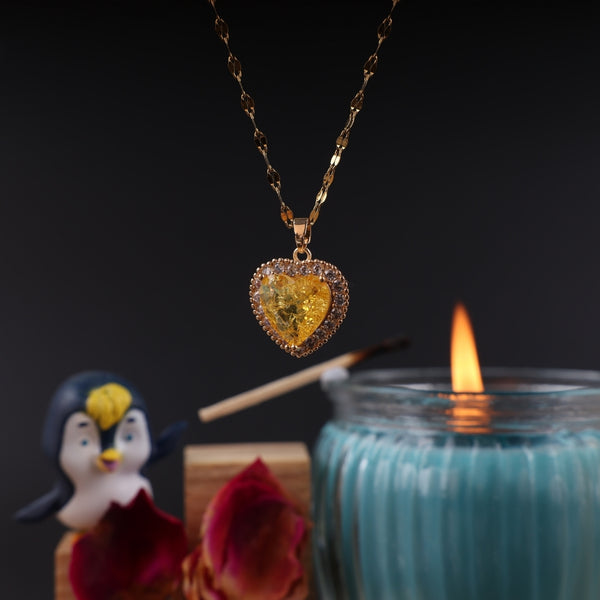 Shiny Crystal Yellow Heart Necklace