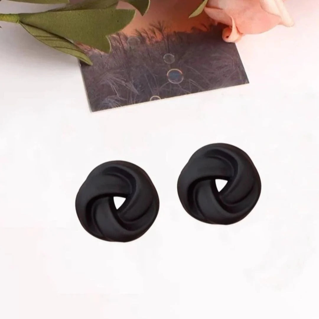 Black Spiral Knots Stud Earrings