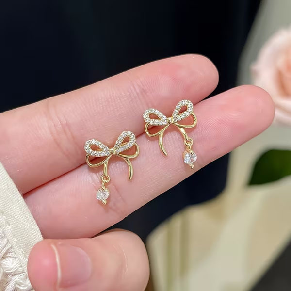 Golden Butterfly Bow Stud Earrings