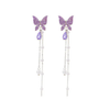 Long Tassel Purple Rhinestone Earrings