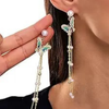 Multi Butterfly Pearl Long Chain Earring