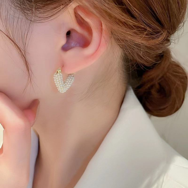 Shiny White Heart Hoop Earring