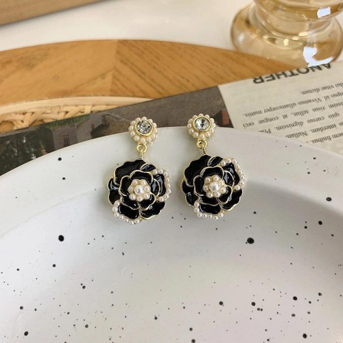 Black Rose Drop Earrings