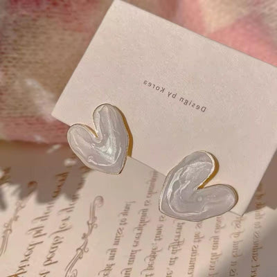 White Heart Stud Earrings