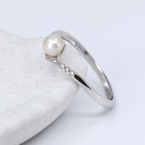 S925 Silver Pearl V-Shaped Adjustable Ring