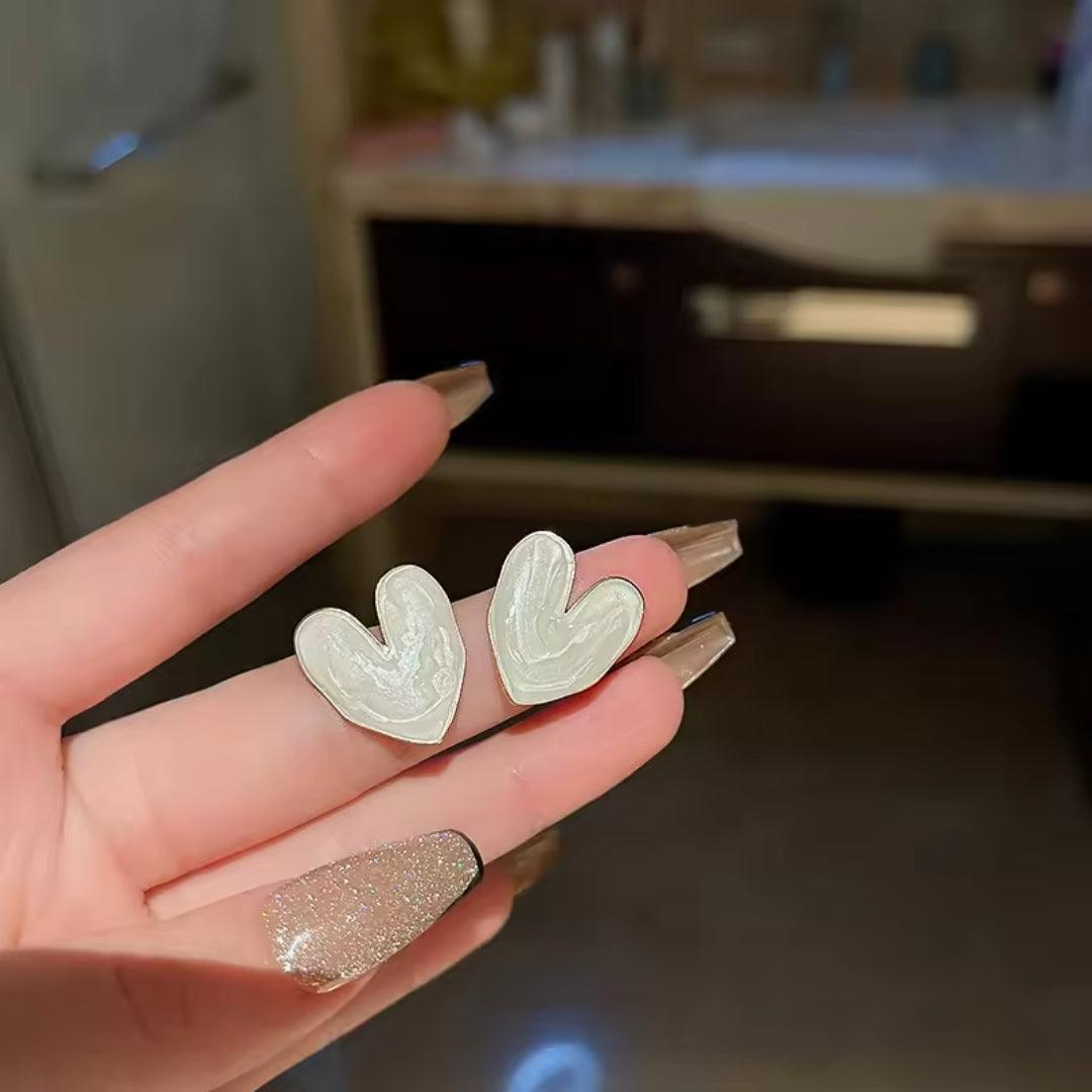 Mother-of-Pearl Heart Stud Earrings