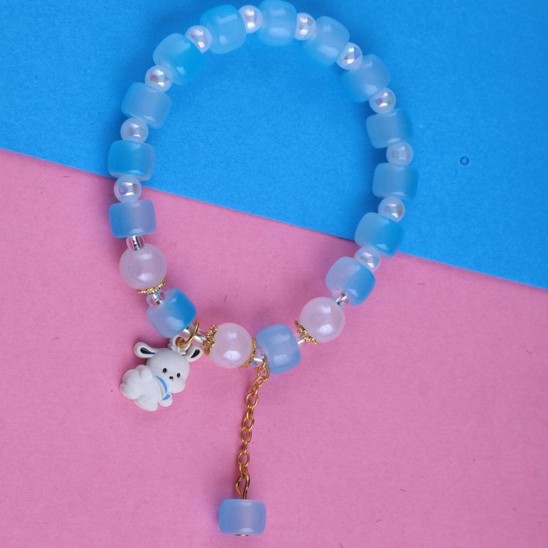 Blue Beaded Puppy Charm Bracelet