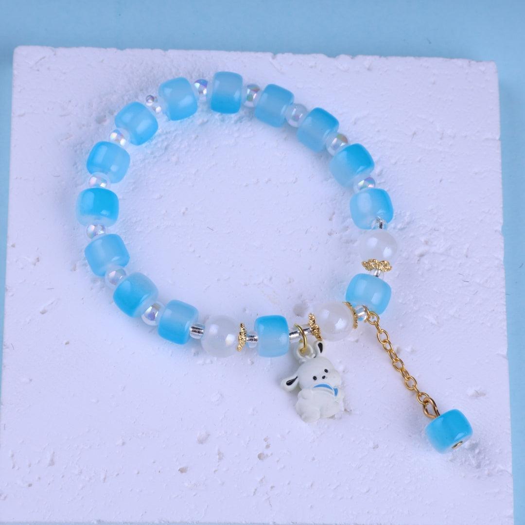 Blue Beaded Puppy Charm Bracelet