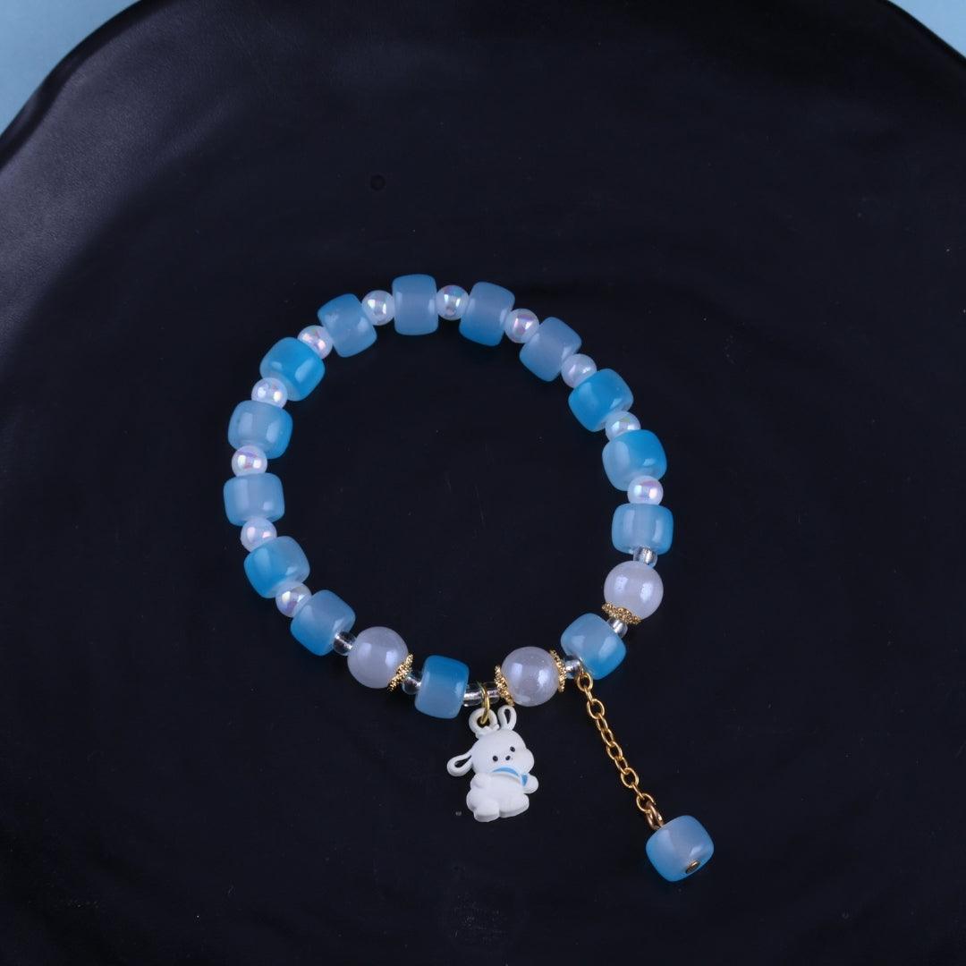 Blue Beaded Puppy Charm Bracelet