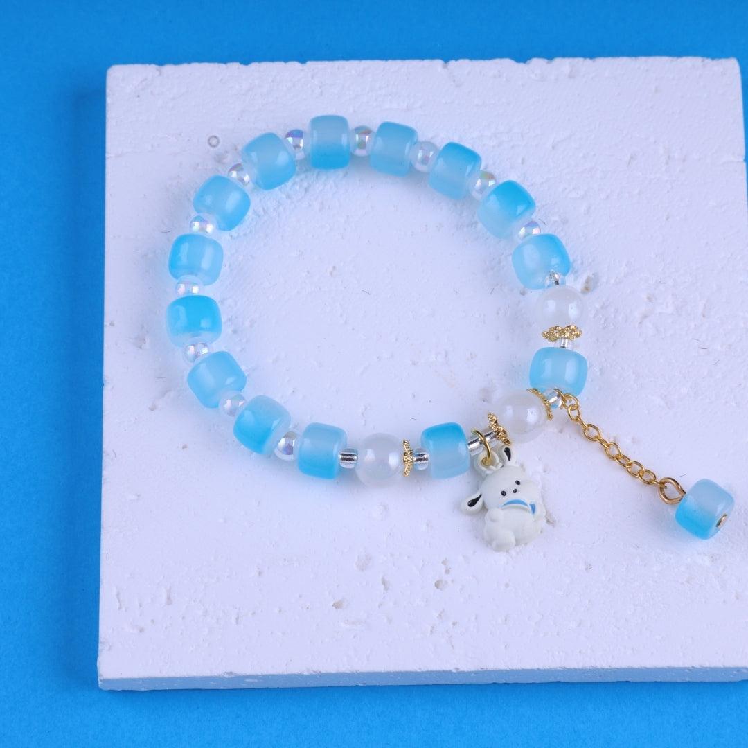 Blue Beaded Puppy Charm Bracelet