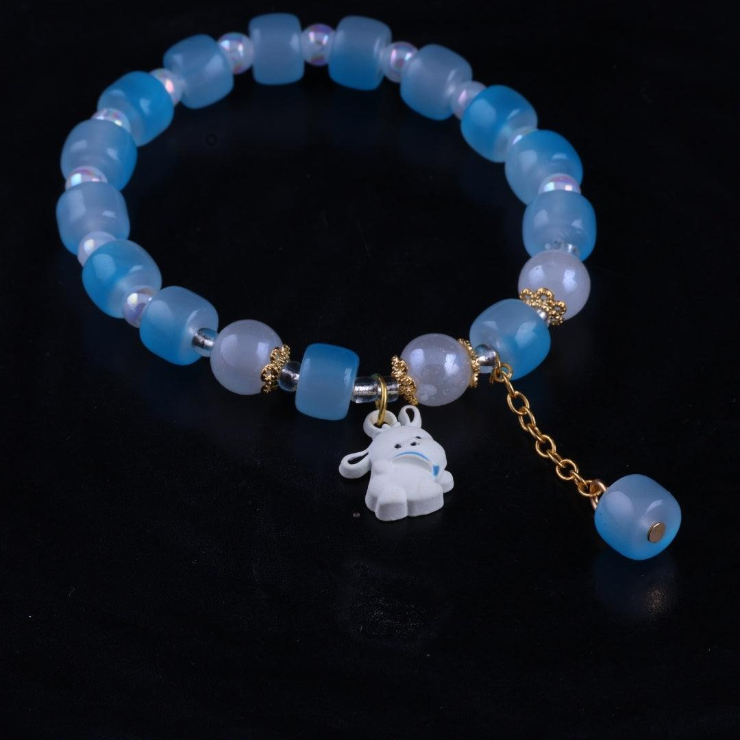 Blue Beaded Puppy Charm Bracelet