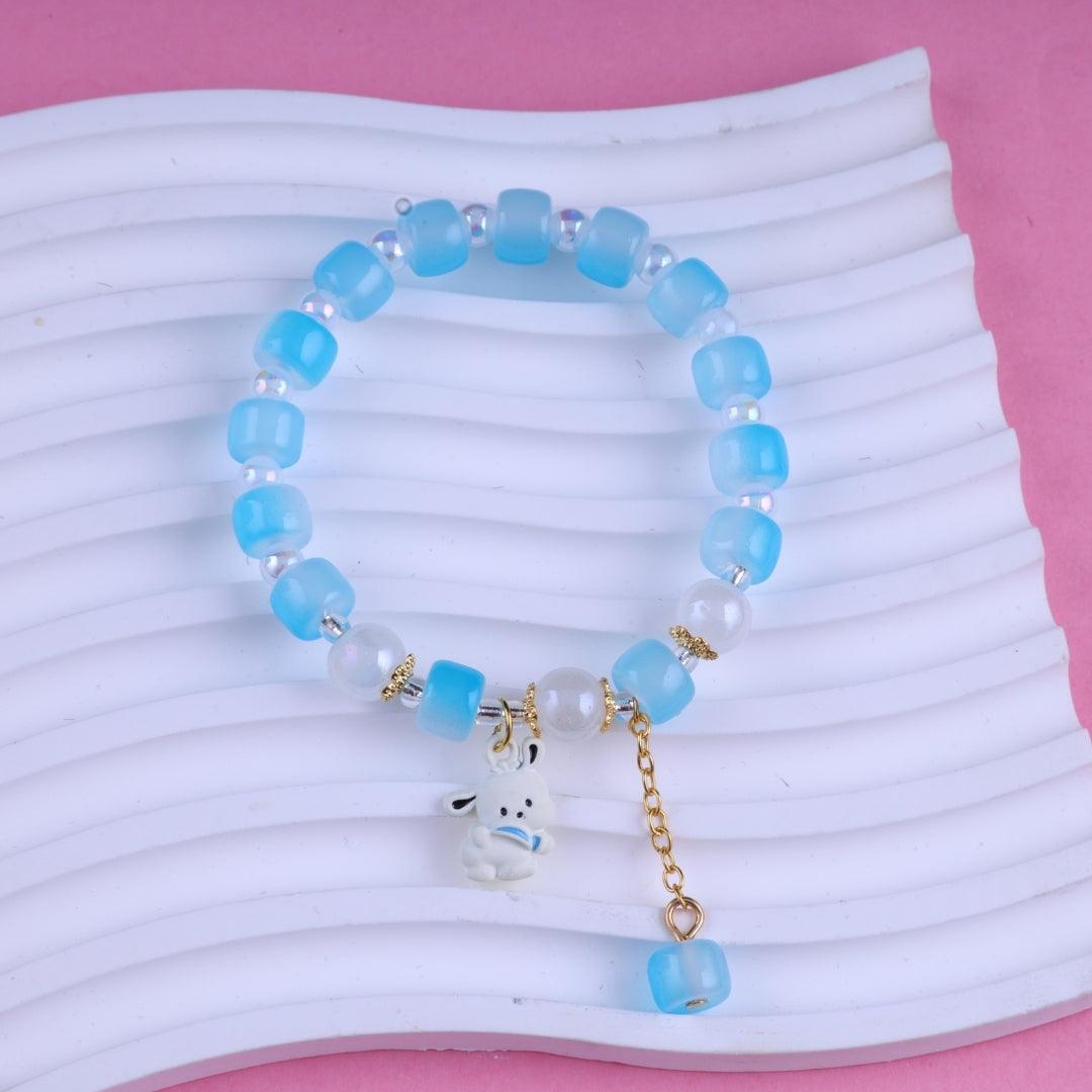 Blue Beaded Puppy Charm Bracelet