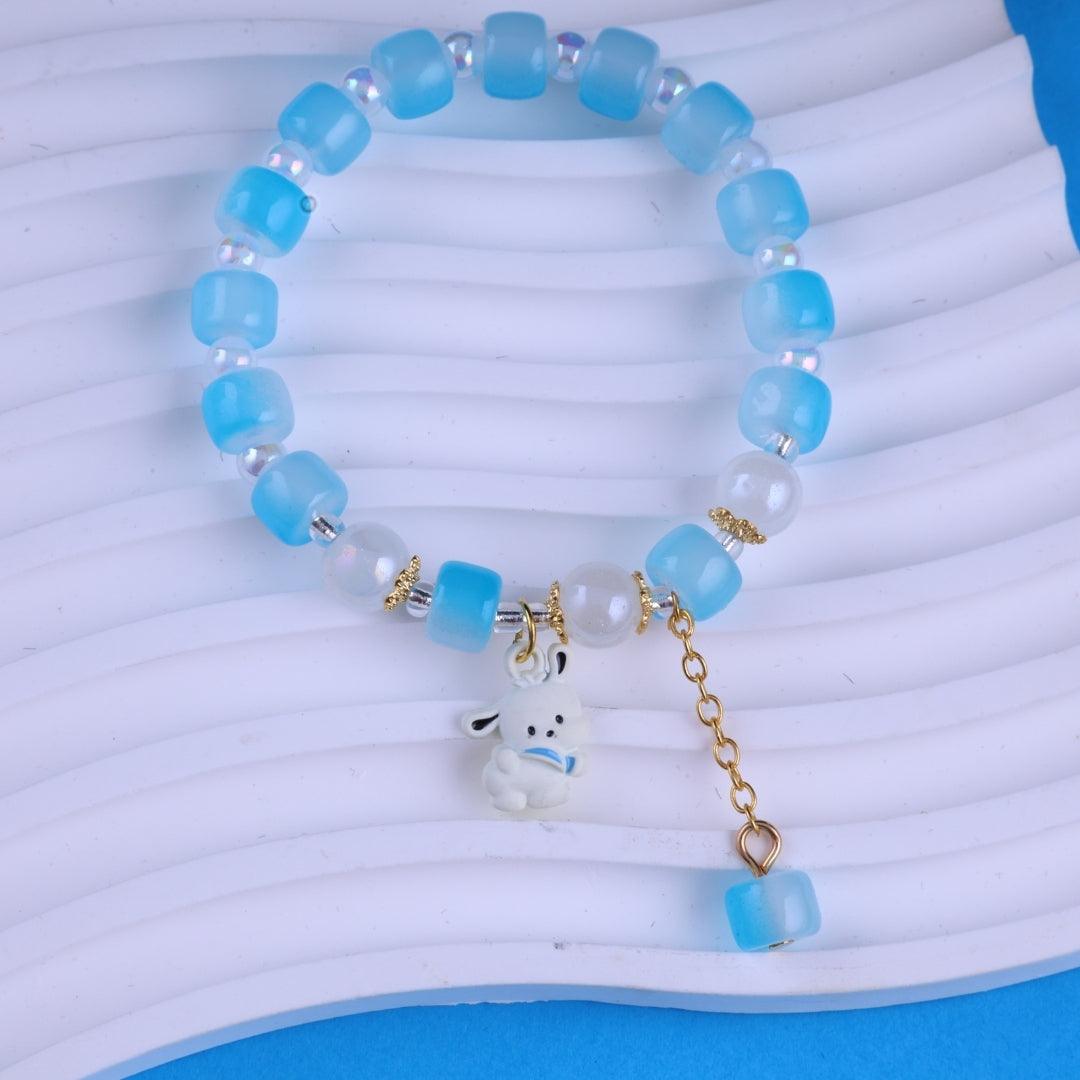 Blue Beaded Puppy Charm Bracelet