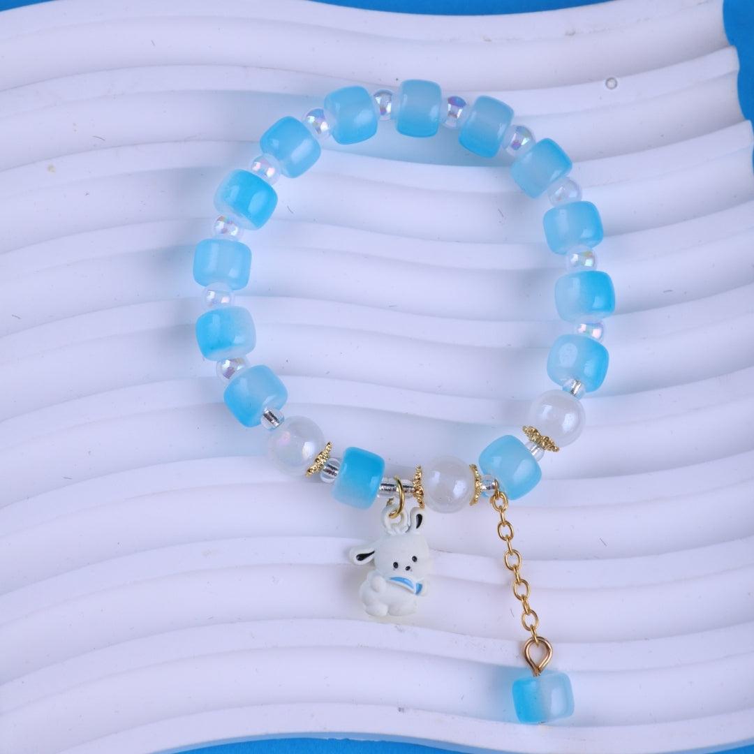 Blue Beaded Puppy Charm Bracelet