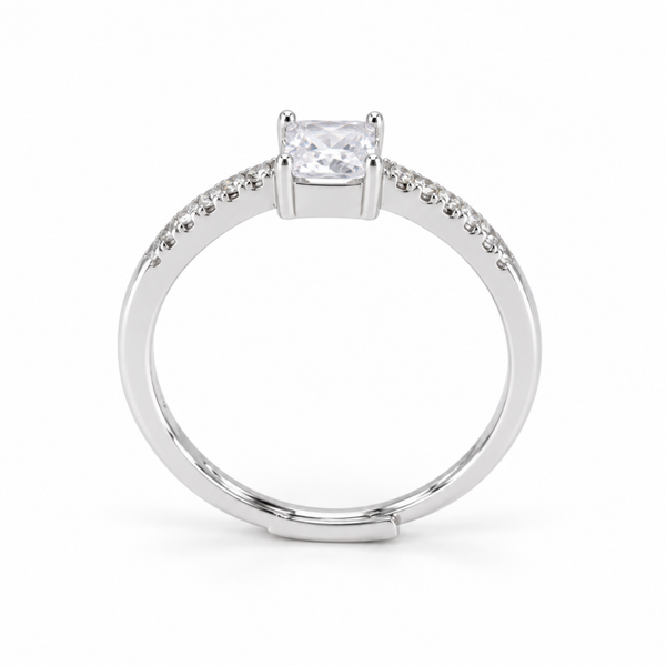 S925 Silver Princess Cut Solitaire Adjustable Ring