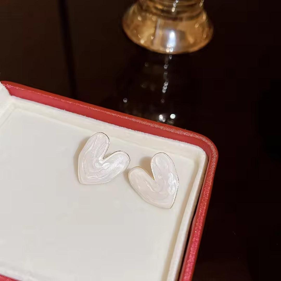 Mother-of-Pearl Heart Stud Earrings