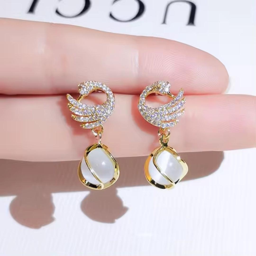 Korean Glorious Pearl Gold Plated style Peacock and white moti Earring