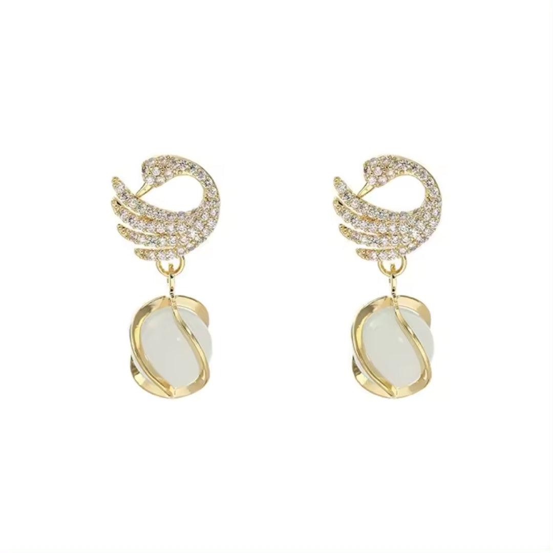 Korean Glorious Pearl Gold Plated style Peacock and white moti Earring