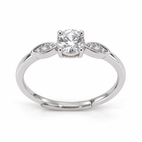 S925 Silver Classic Round Solitaire Adjustable Ring