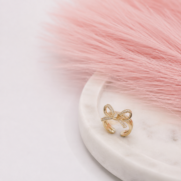Golden Bow Crystal Ring