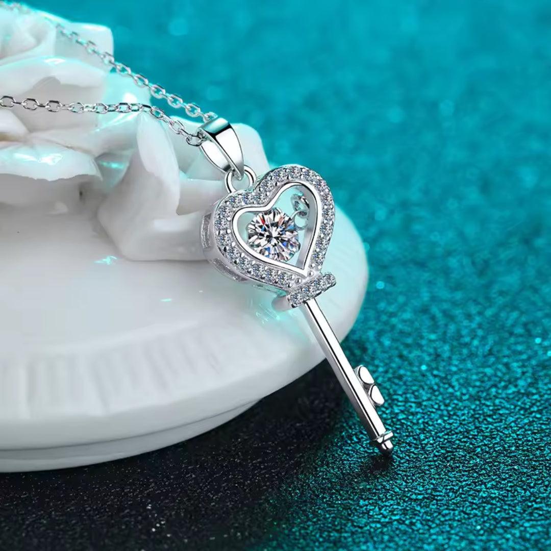 Heart Key Crystal Pendant Necklace