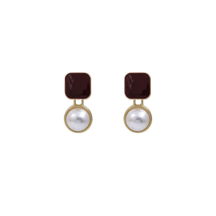 Maroon Gold Plated Cubic Drop Earring