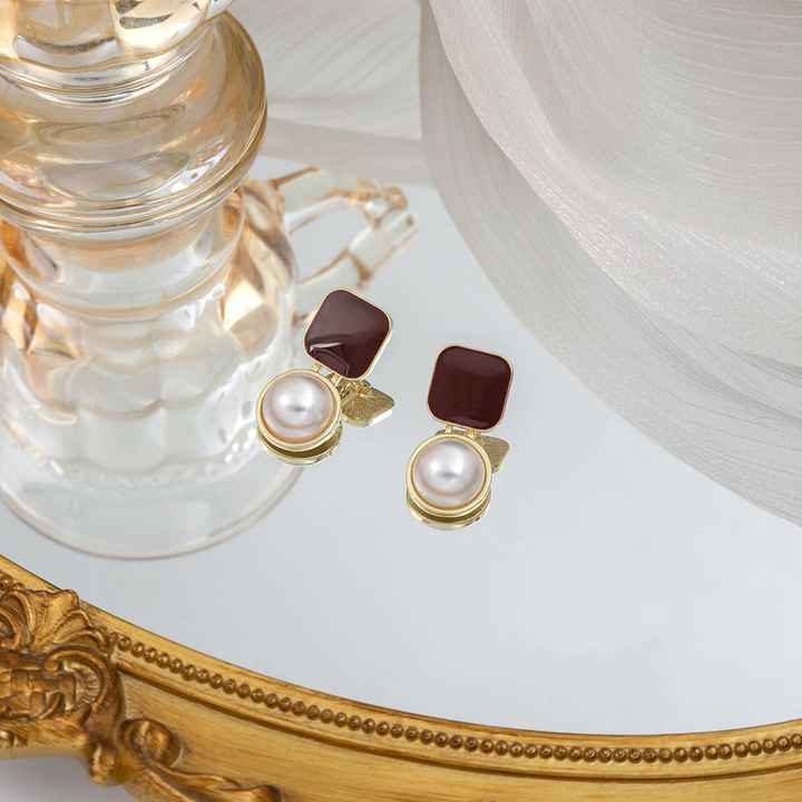 Maroon Gold Plated Cubic Drop Earring