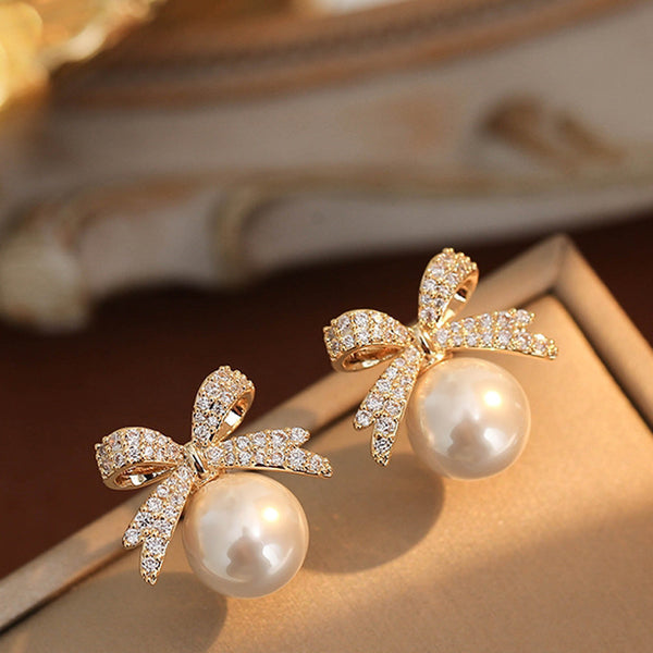 Pack Of 2Heart Pearl Bow Earrings