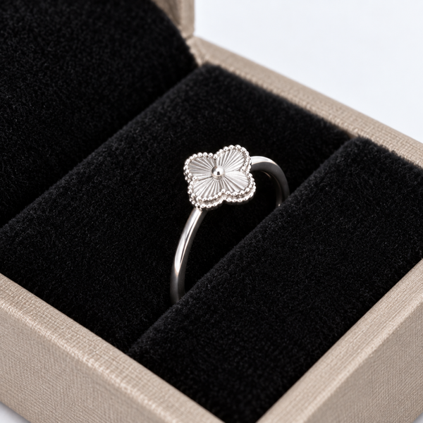 S925 Silver Clover Bloom Adjustable Ring