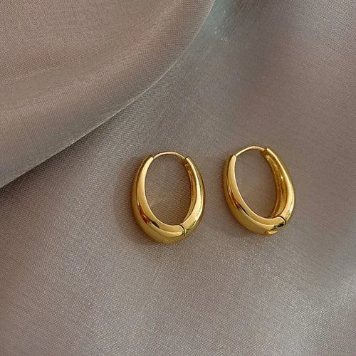 Gold Elegant Geometric Oval Hoop Earrings