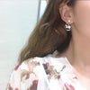 White Circle Flower Zircon Pearl Earrings