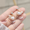 White Circle Flower Zircon Pearl Earrings