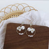 White Circle Flower Zircon Pearl Earrings