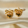 Anti Tarnish Cute Bow with heart dangler Earrings