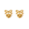 Anti Tarnish Cute Bow with heart dangler Earrings