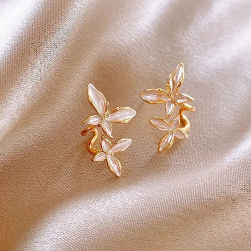 White Vintage Double Butterfly Earrings